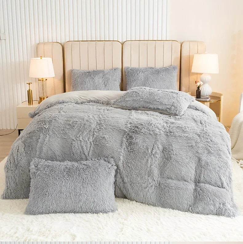 Plush Faux Fur Duvet Cover Set – Luxurious 3-Piece Bedding, 16 Colors & 10 Sizes