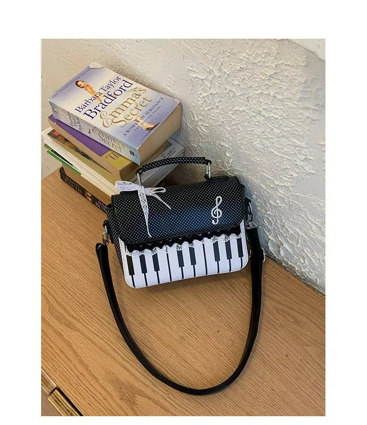 miyagawa Lace Piano Notes Polka Dot Crossbody Satchel – Sweet Color-Block Shoulder Bag for Women