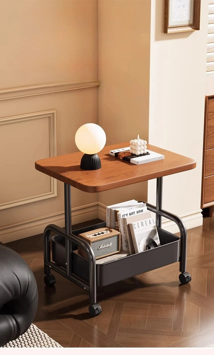 Rolling Laptop Desk & Sofa Side Table with Storage Basket