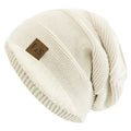 Unisex Slouchy Fur Lined Winter Beanie Hat — Warm Label Decor Knitted Cap for Men & Women