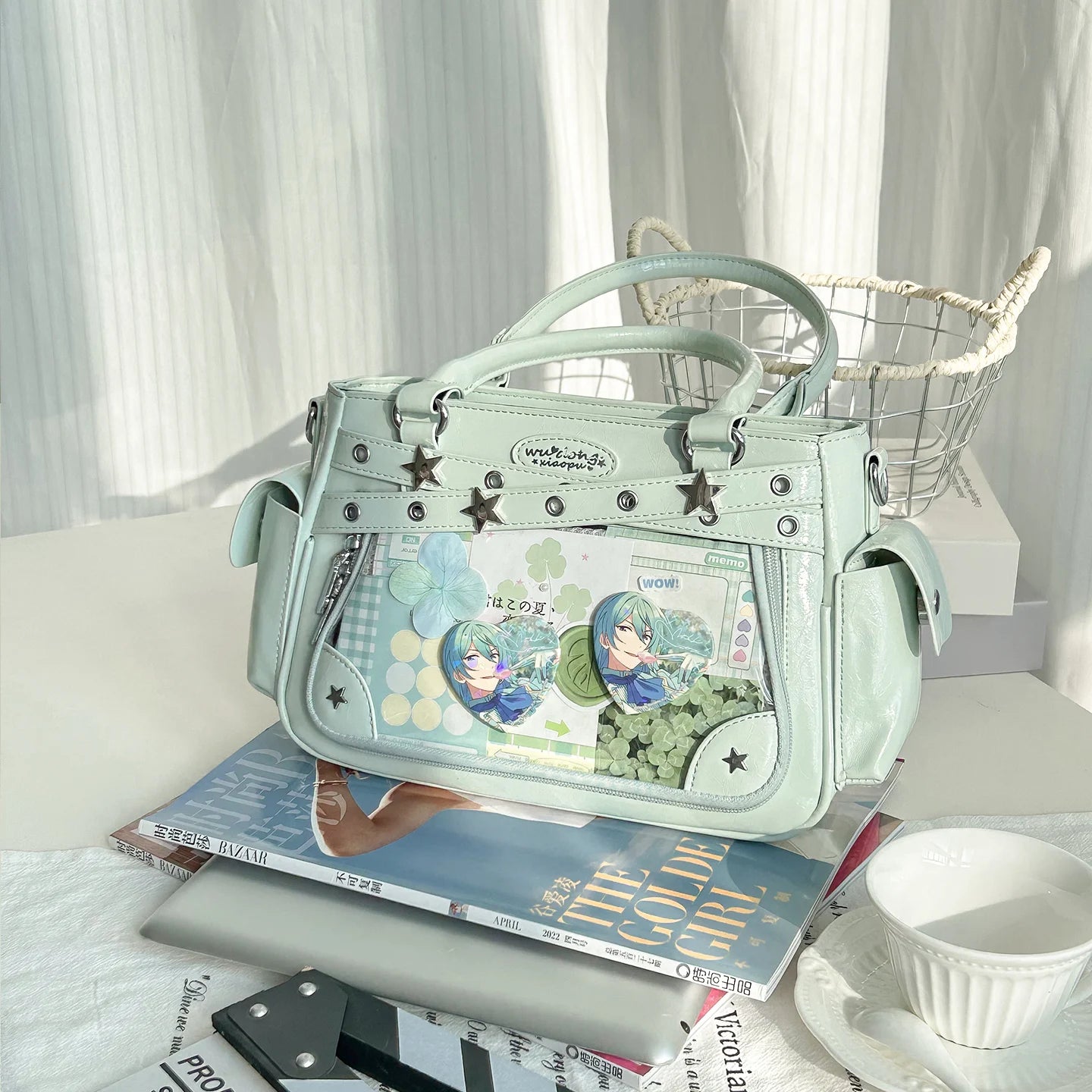 Miyagawa Transparent Rivet PU Tote Bag – Multi-Function Crossbody Shoulder Handbag for Women