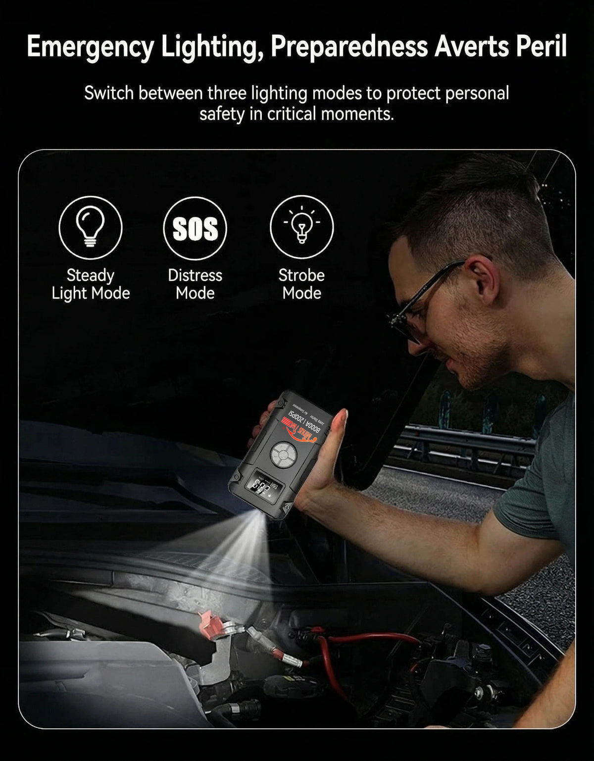 8000A Peak Car Jump Starter – All-in-One Power Bank, LED Flashlight & Emergency Booster for SUV & Truck