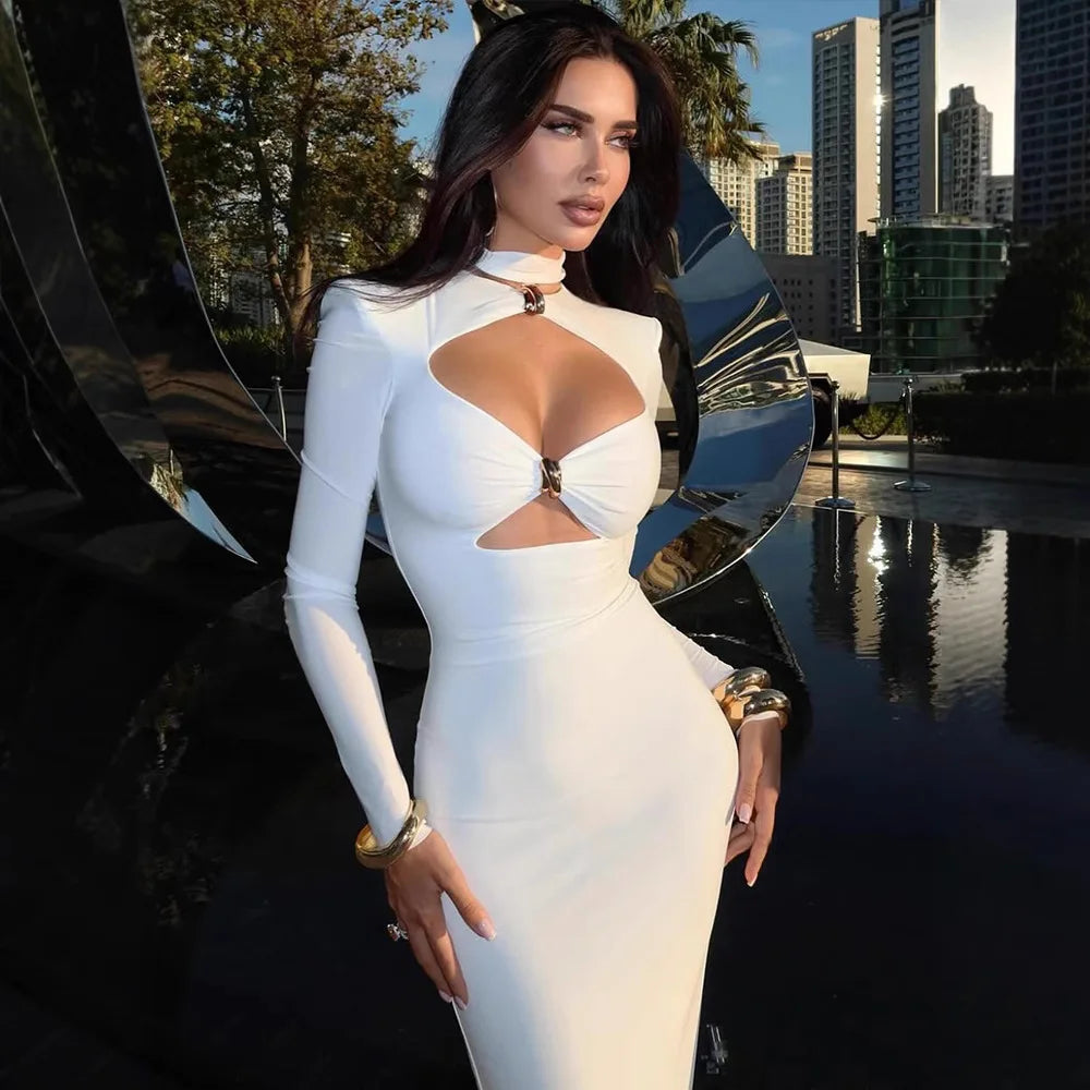 Elegant Evening Dress Dresses For Woman Party Wedding Vestido Lady Temperament Simple Style Long Sleeves Solid Color Package Hip