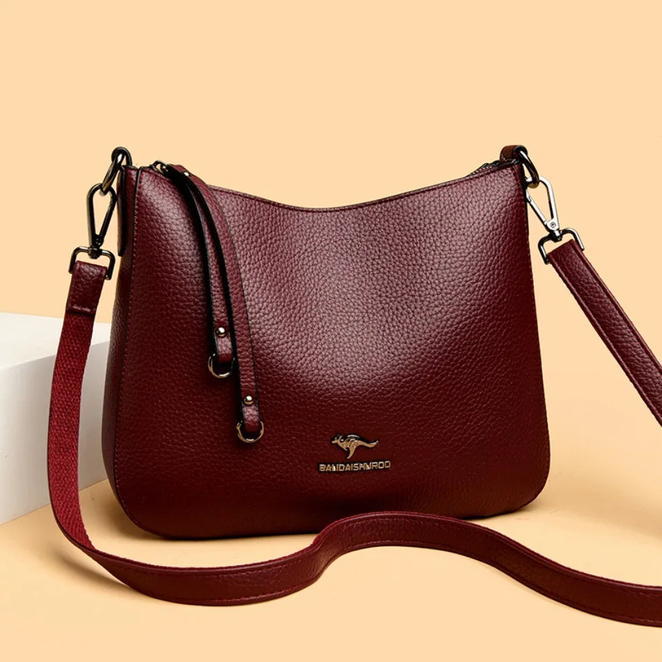 VANDERWAH Genuine Cow Leather Letter Sequin Crossbody Tote – Luxury Designer Shoulder Bag for Women