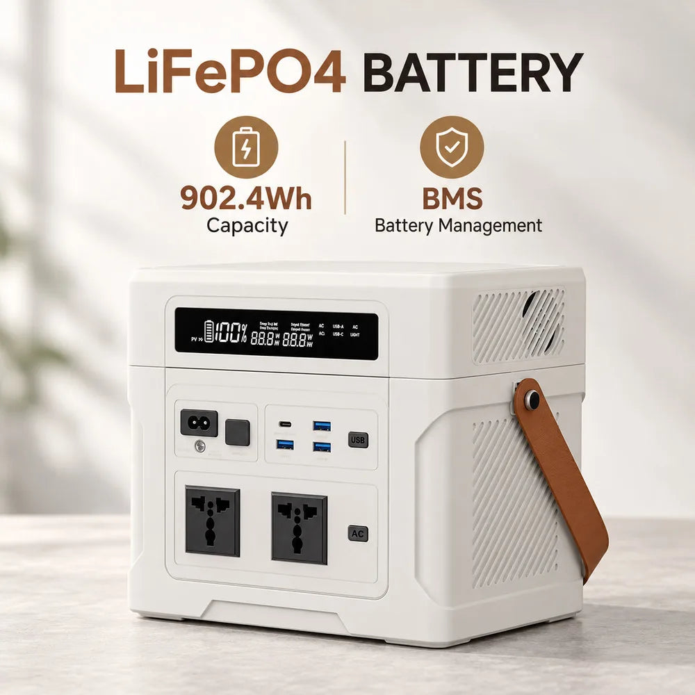 1000W Portable Power Station, 902.4Wh LiFePO4, 220V