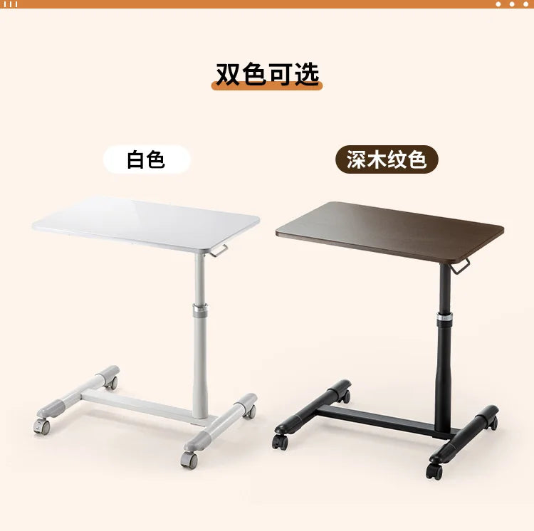 Japanese Style Rolling Desk — Adjustable Height Bedside Table with Brake Wheels & Keyboard Holder