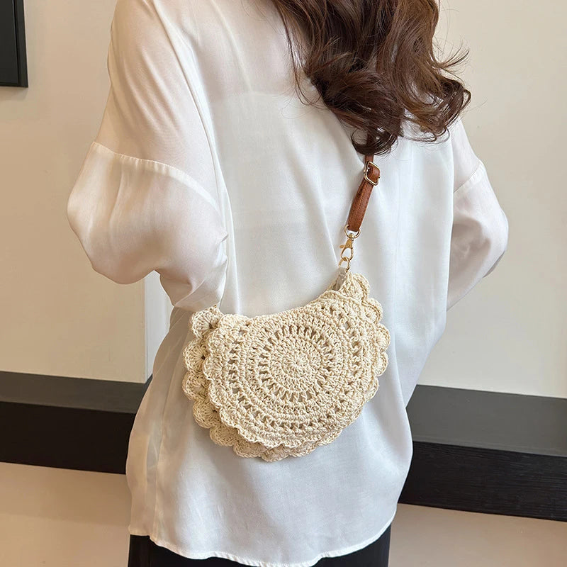 Vintage Woven Cotton Saddle Crossbody Bag – Boho Beach Shoulder Bag for Women