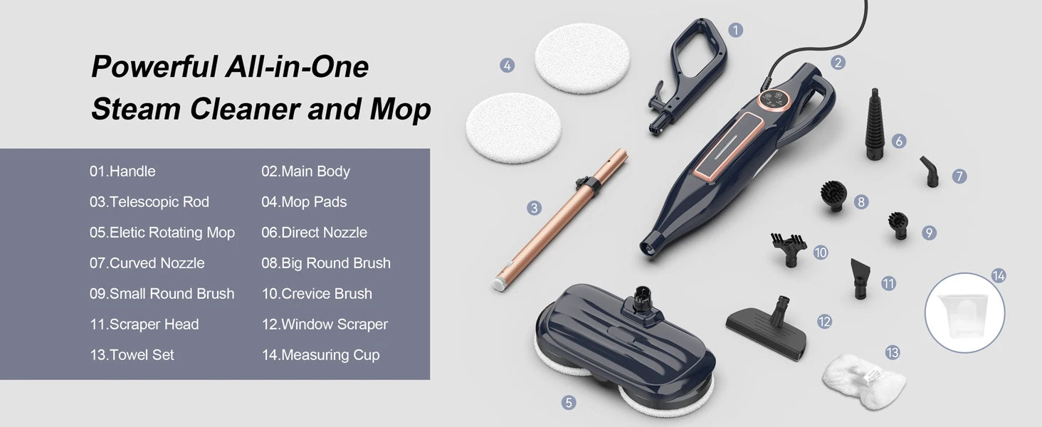 Devoac VM6 Steam Mop Cleaner — 10-in-1, 1300W, Rotating Spin Pad, 3 Steam Modes