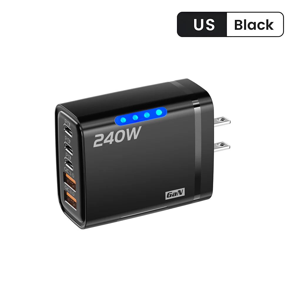 5-in-1 GaN Desktop Charger 240W — Multi-Port Fast Charging Station for All Devices