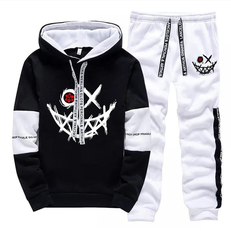 Men's Printed Hoodie & Sweatpants Streetwear Tracksuit – Casual Outdoor Sport Set