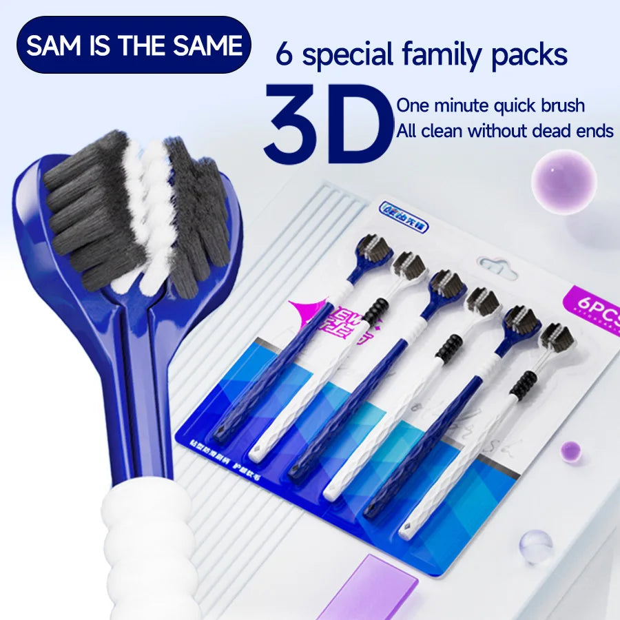 Clean Every Surface at Once — 3D U-Shaped Three-Sided Soft Toothbrush | 6pcs, 0.15mm Soft Bristles, Comprehensive Oral Cleaning for Adults