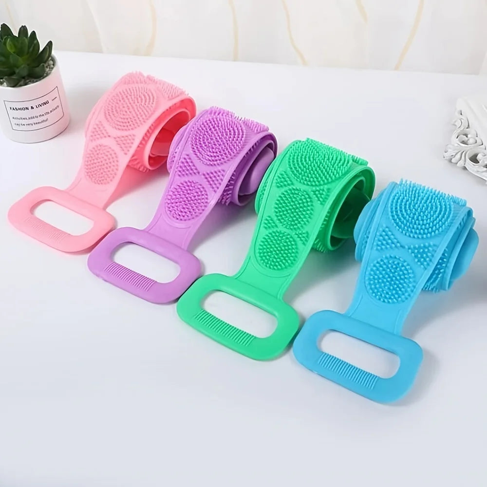 Silicone Body Scrubber Bath Brush – Extra Long Strip & Handle for Easy Back Exfoliating