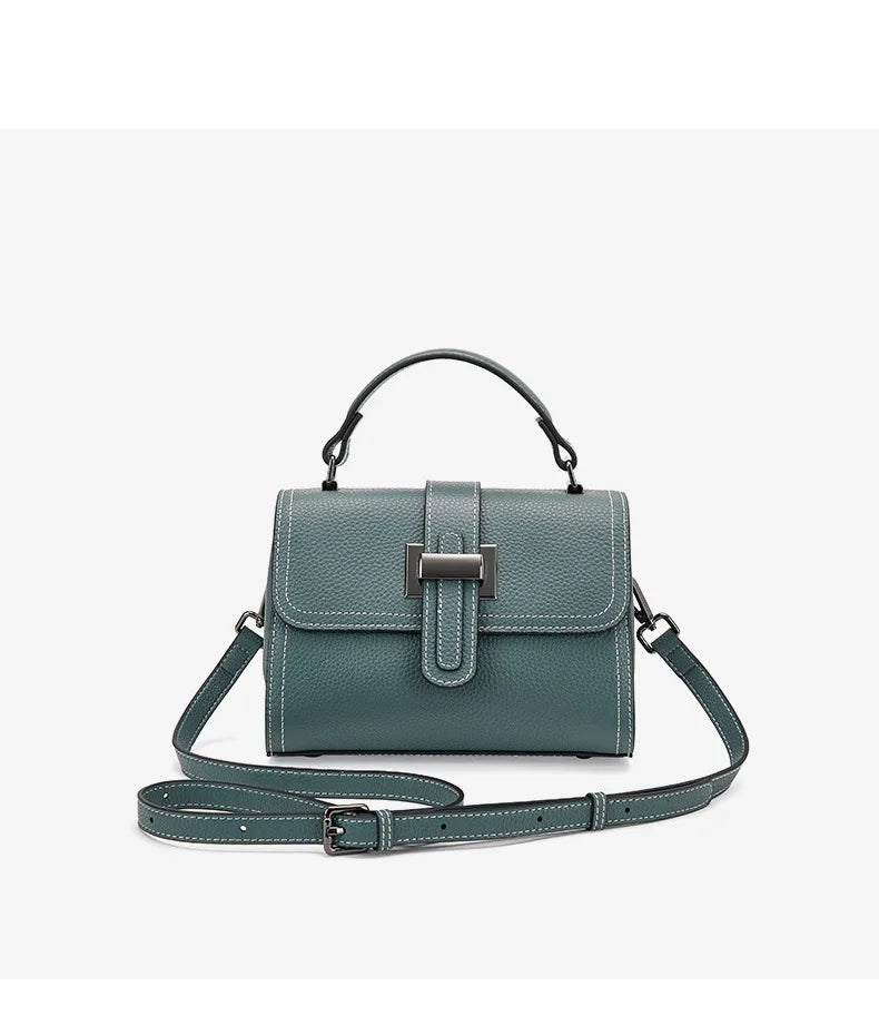 Genuine Cow Leather Square Satchel Shoulder Bag – All-Match Crossbody Messenger Handbag for Women