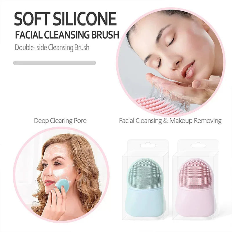 Double-Sided Silicone Facial Cleansing Brush – Manual Deep Pore Cleanser & Gentle Exfoliator