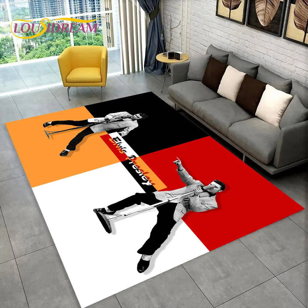 The King Elvis Presley Retro Area Rug,Carpet Rug for Living Room Bedroom Sofa Doormat Decoration,kids Play Non-slip Floor Mat 3D