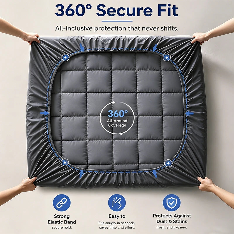 360GSM Quilted Mattress Topper & Protector Cover – Anti-Pull, 15–17" Deep Pocket, Twin to King, 2 Colors