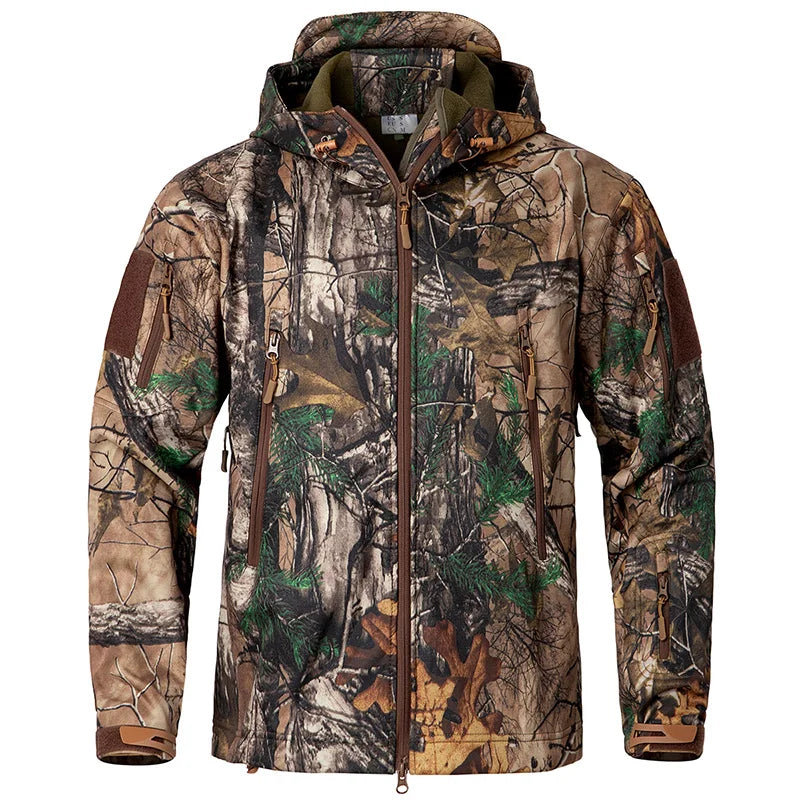 Men's Silent Soft Shell Camouflage Tactical Jacket — Waterproof Fleece Hunting Coat