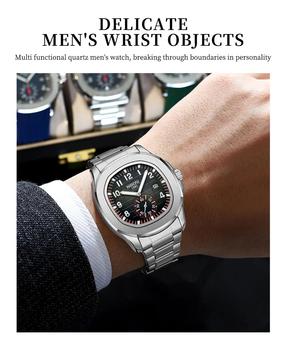 NIBOSI Men's AQUANAUT Sport Quartz Watch | Luxury Auto Date Luminous Waterproof Wristwatch