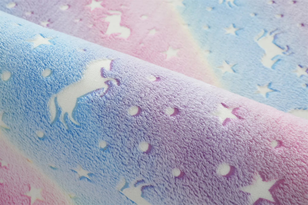 Rainbow Unicorn Glow in the Dark Area Rug – Large Kids Room Carpet with Stars