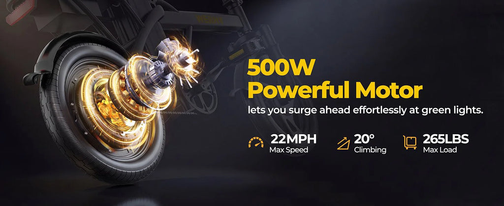 14'' Foldable Electric Bike 500W Motor 48V Battery 22MPH Max Speed 30Miles Long Range with Two Seats for Adult Mini E Bike