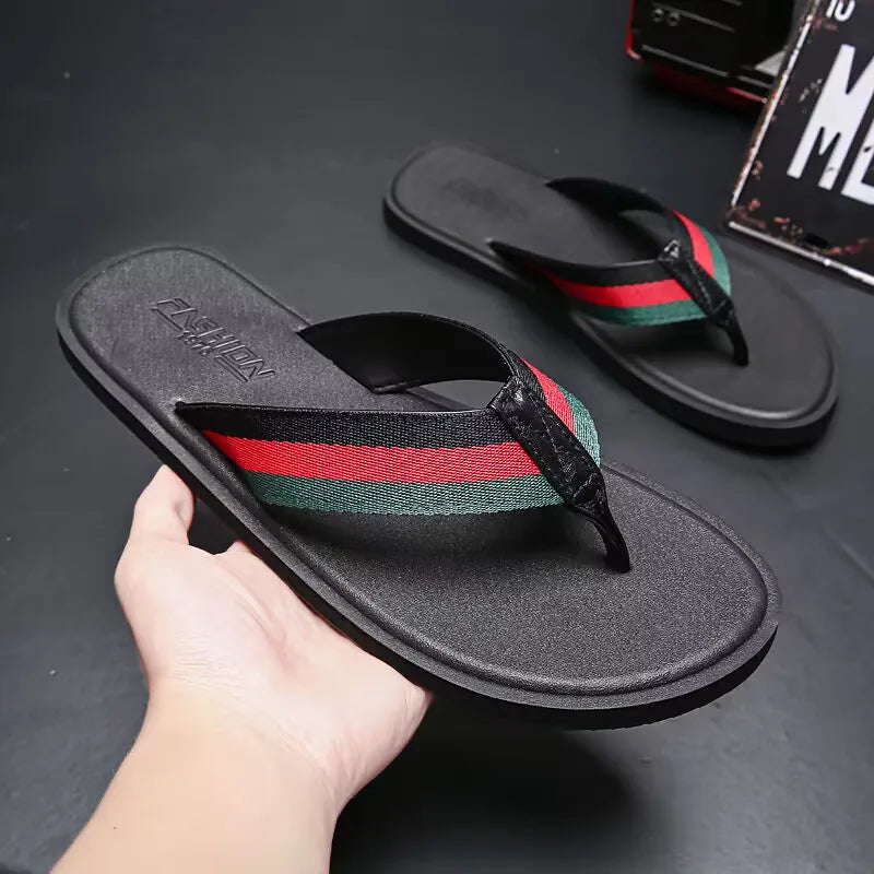 Men’s Stripe Beach Flip Flops — Sizes 37–46