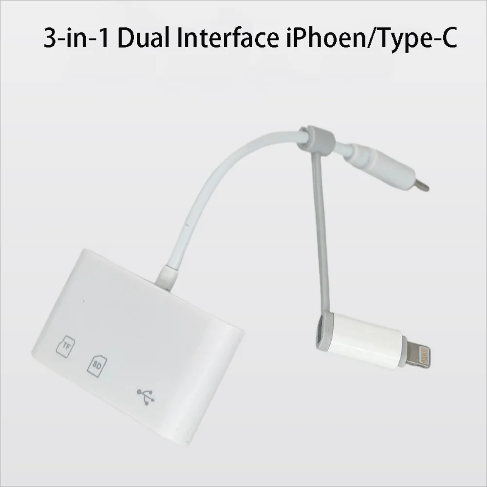 3-in-1 Lightning & USB-C SD/TF Card Reader Adapter – Camera Adapter for iPhone, iPad & USB Flash Drives
