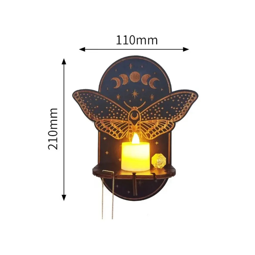 Wooden Carved Wall Shelf & Candle Holder — Hanging Display Stand for Home Decor