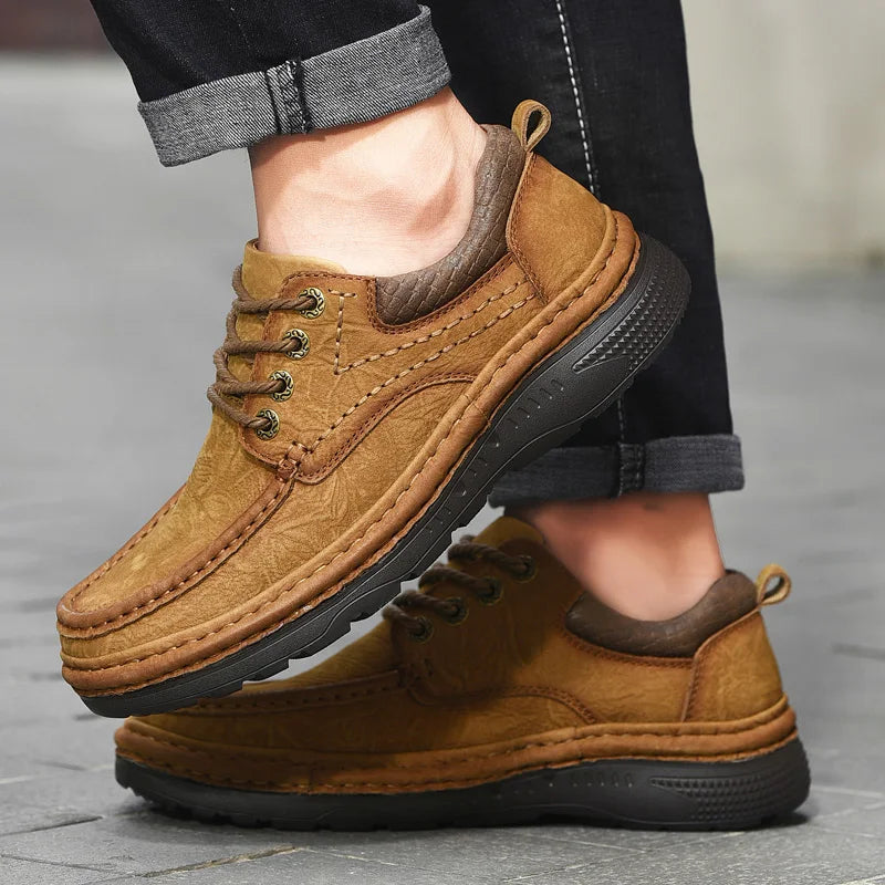 Men's Genuine Leather Lace-Up Casual Shoes