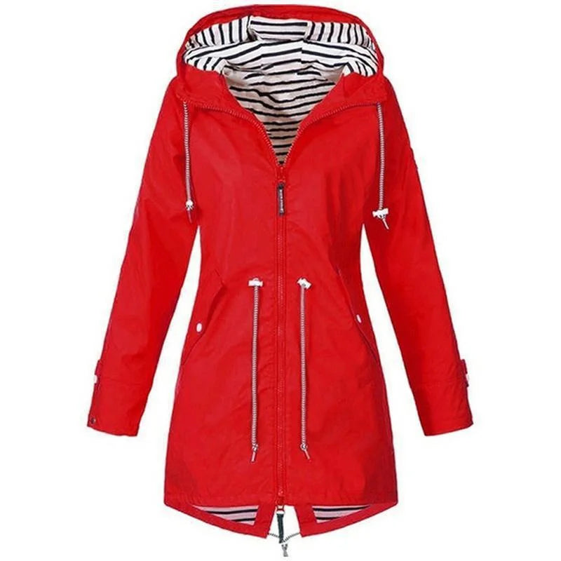 Women's Waterproof Hooded Raincoat – Lightweight Trench Jacket
