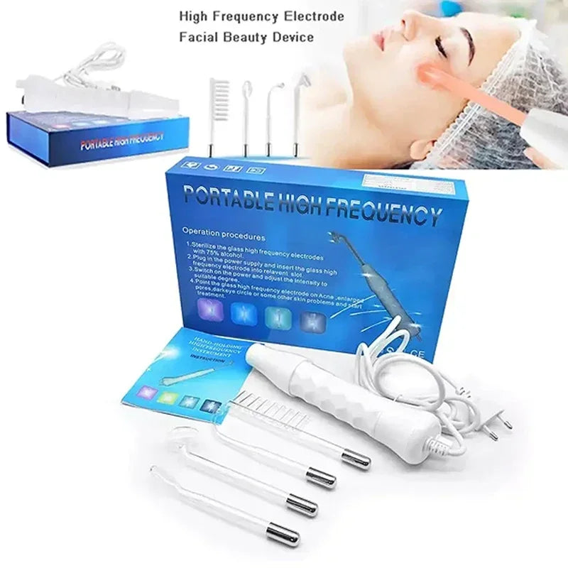 High Frequency Facial Wand – Acne Treatment, Skin Rejuvenation & Anti-Aging Device with 4 Glass Tubes