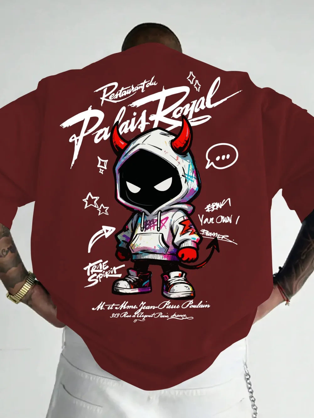 Men's Devil Letter Print T-Shirt — Breathable Round Neck Street Top