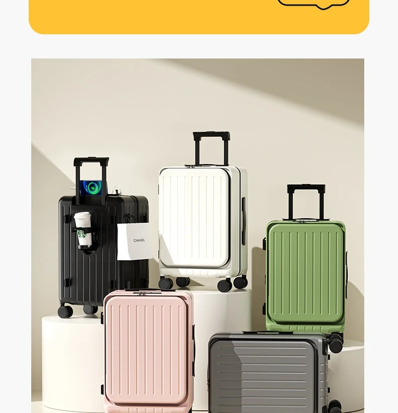 New Front Open Suitcase Hut Trolley Box 20/24/26 Inch High Quality Frame Large Capacity Suitcase Men's Ladies' Travel Case