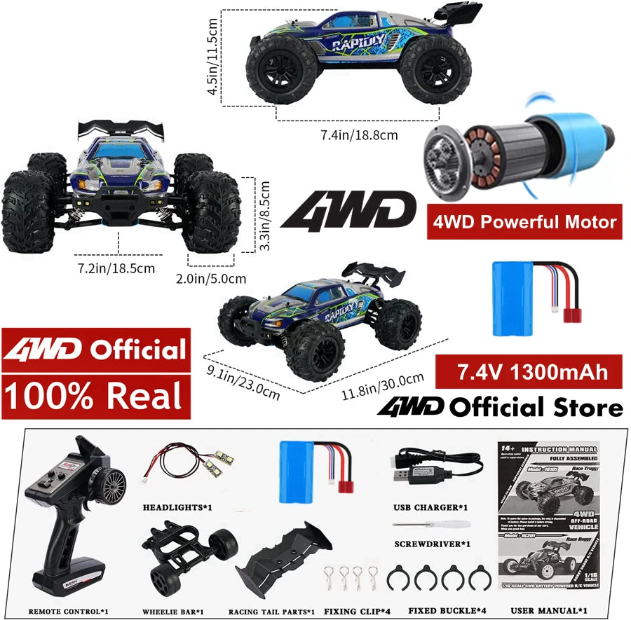 1:16 Scale 4WD High Speed RC Car – 80KM/H Brushless Off-Road Racing Drift Buggy