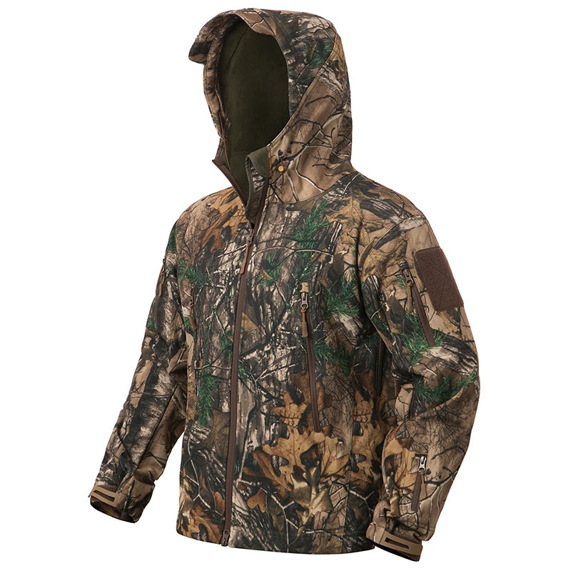 Men's Silent Soft Shell Camouflage Tactical Jacket — Waterproof Fleece Hunting Coat