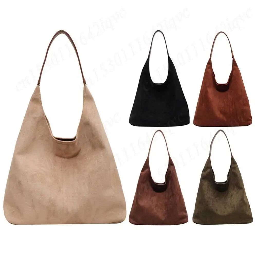 Vintage Suede Large Capacity Shoulder Tote Bag – Stylish Commuter Hobo Handbag for Women