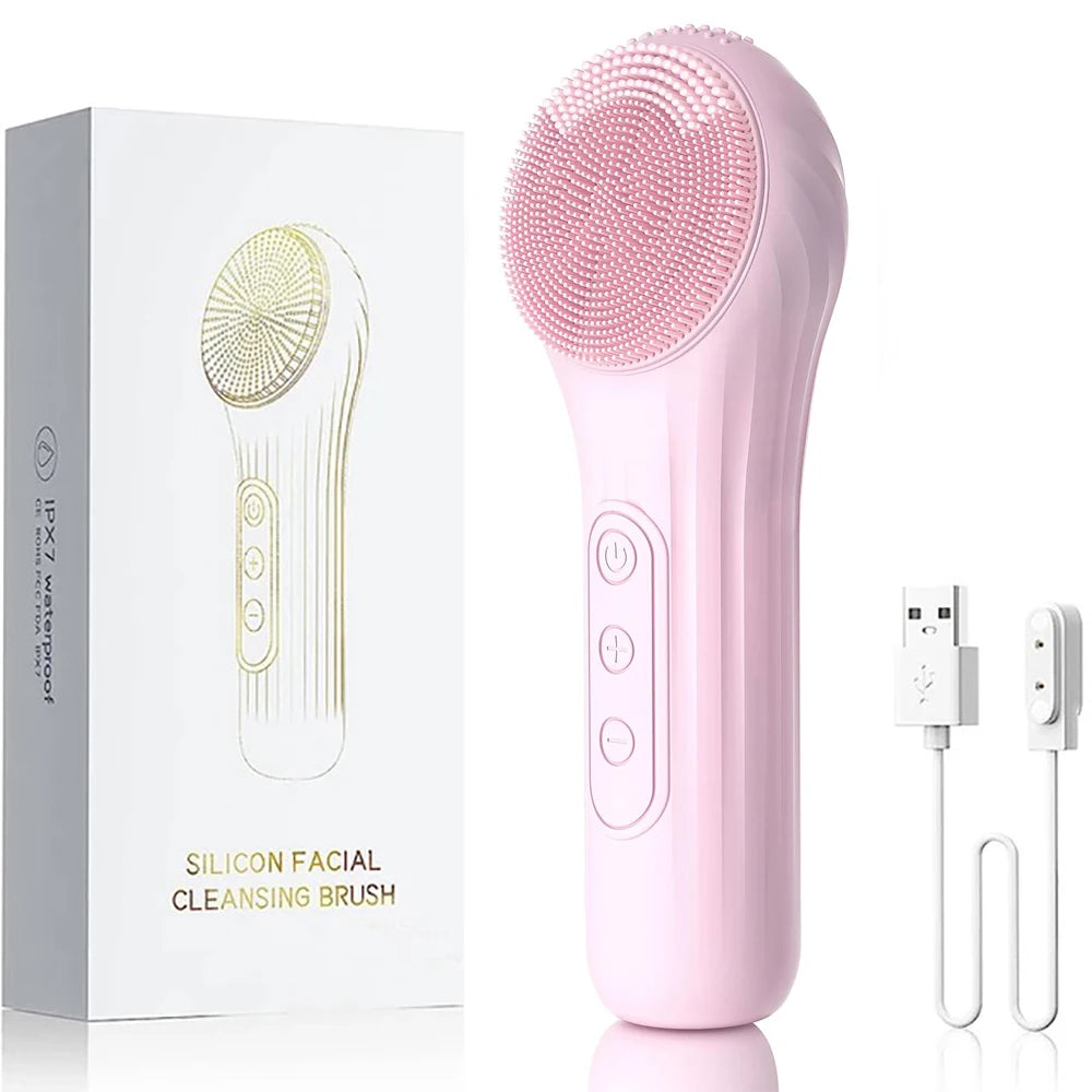 GLOMEVE Sonic Silicone Facial Cleansing Brush – IPX7 Waterproof, Heated Massage & 5-Mode Deep Clean