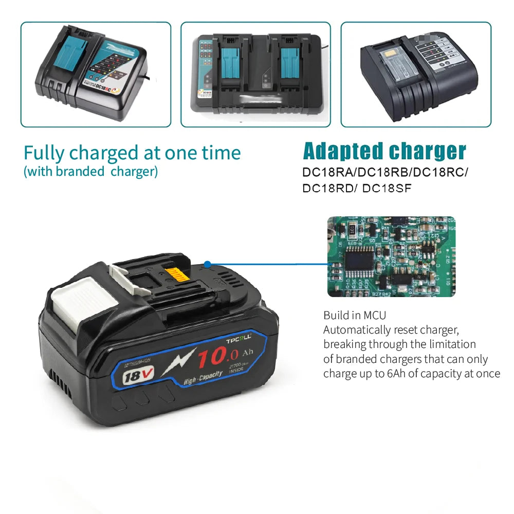 TPCELL PD100W Makita 18V Replacement Battery – 8Ah/10Ah Li-ion with USB-C Connector & 21700 Tabless Cells