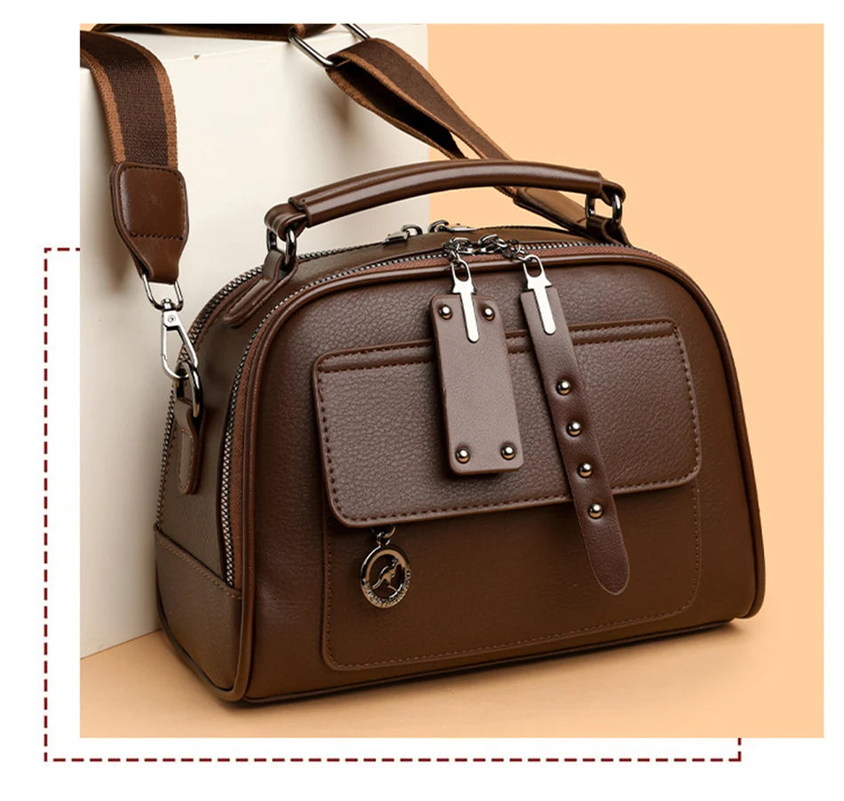 3-Layer Soft PU Leather Crossbody Shoulder Tote – Large Capacity Designer Messenger Bag for Women