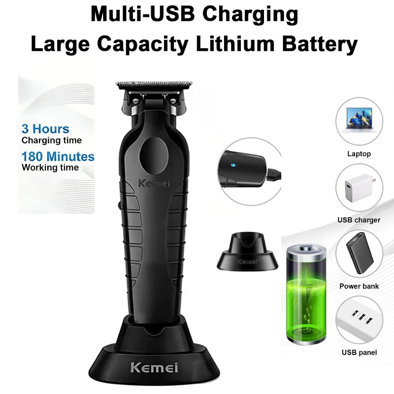 Kemei 2-in-1 Professional Hair Clipper & Trimmer Set – Oil Head Shear, Carving Blade, USB Fast Charge
