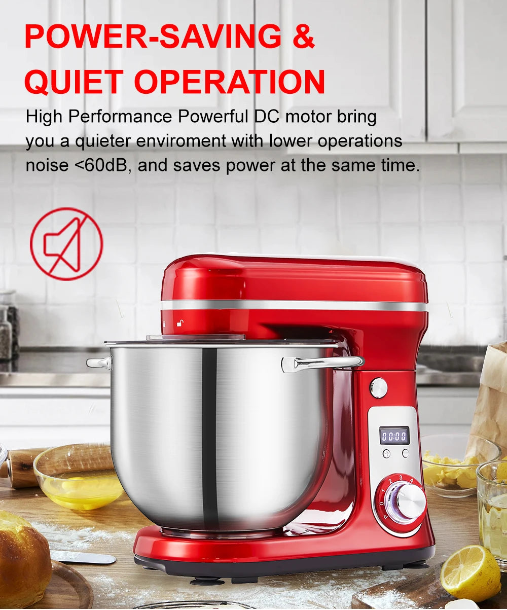6L 1200W Stand Mixer — Quiet DC Motor, 6-Speed, Dough Kneader & Egg Whisk