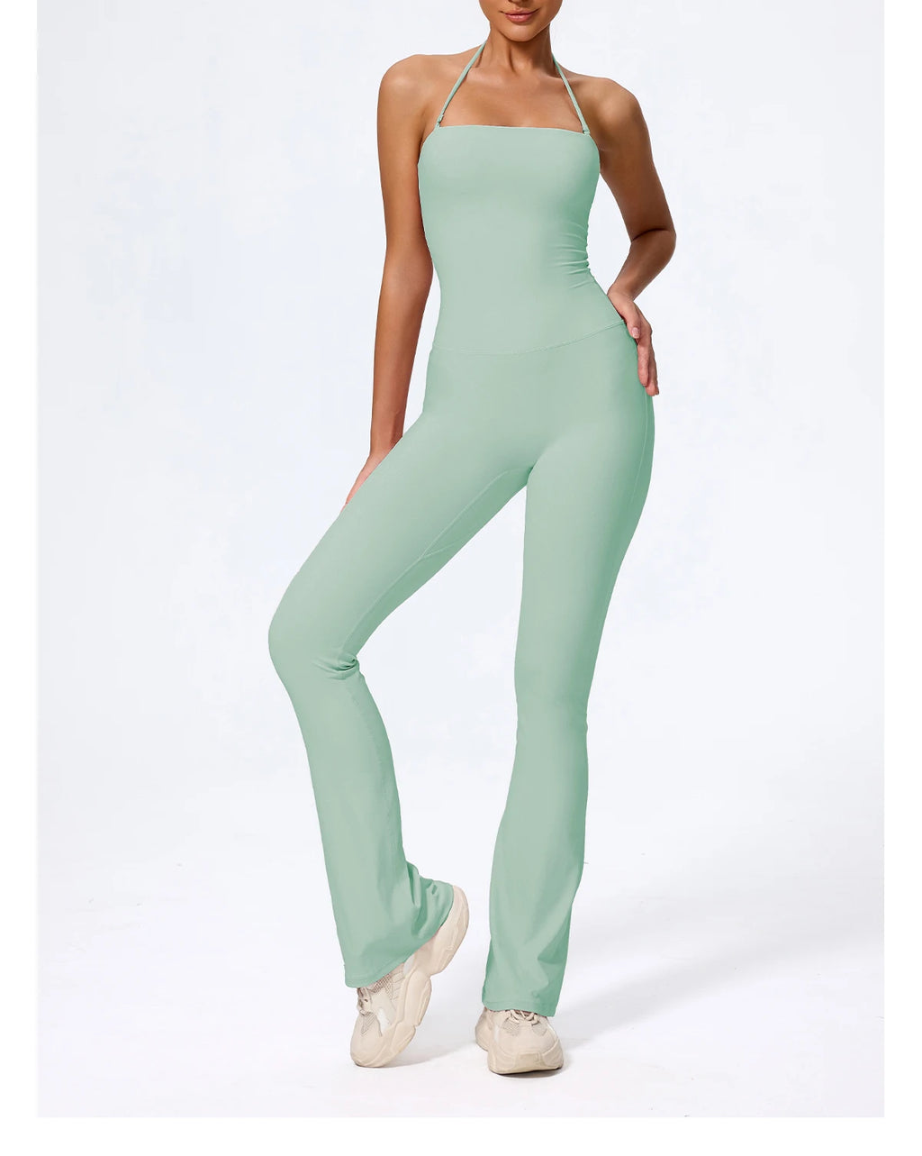 Women's Sleeveless Yoga Jumpsuit – Gym Flared Overalls Neck-Hanging Backless Sportswear