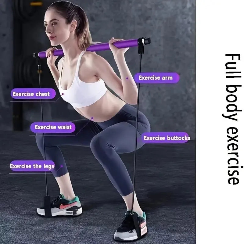 Pilates Stick – Multi-Functional Fitness & Yoga Equipment, Elastic Exercise Bar with Hip Pulling Rope for Home Training