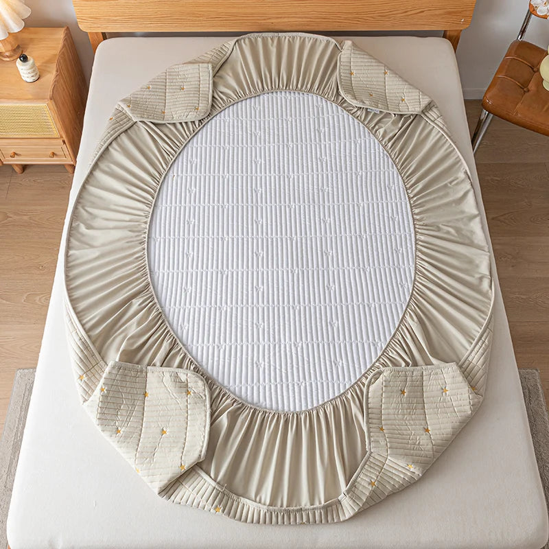 Waterproof Thickened Mattress Pad Protector – Embroidered Breathable Fitted Bed Cover, 140–180x200cm