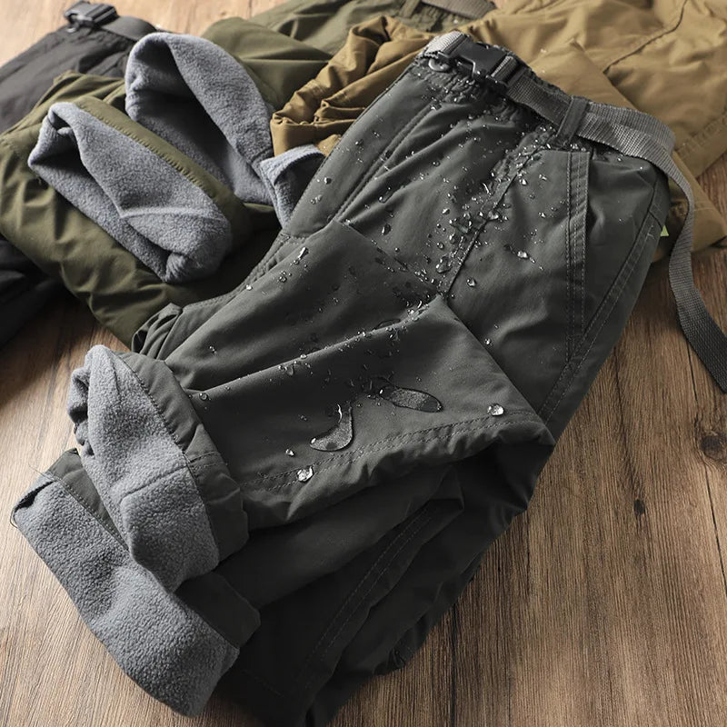 Men's Fleece-Lined Waterproof Hiking Pants — Loose Windproof Outdoor Workwear