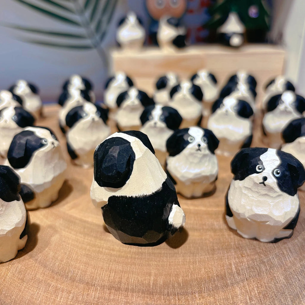 Hand-Carved Wooden Border Collie Figurine