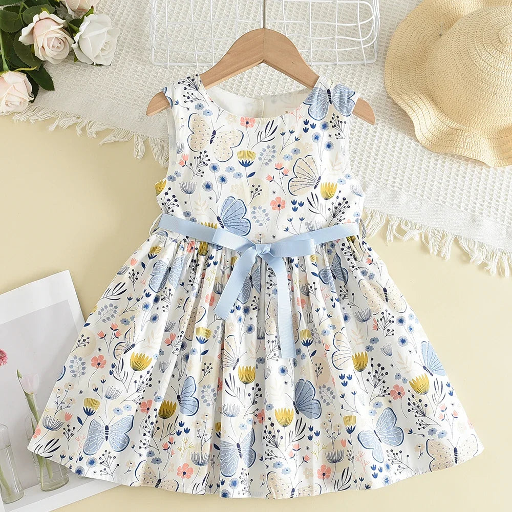 Floral Print Korean Girls Casual Dress — Summer Princess Dress for Children
