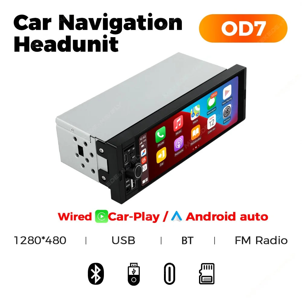 1-DIN 6.86" Car Radio MP5 Player – Wireless CarPlay & Android Auto, FM, Bluetooth, TF, AUX | Universal Fit