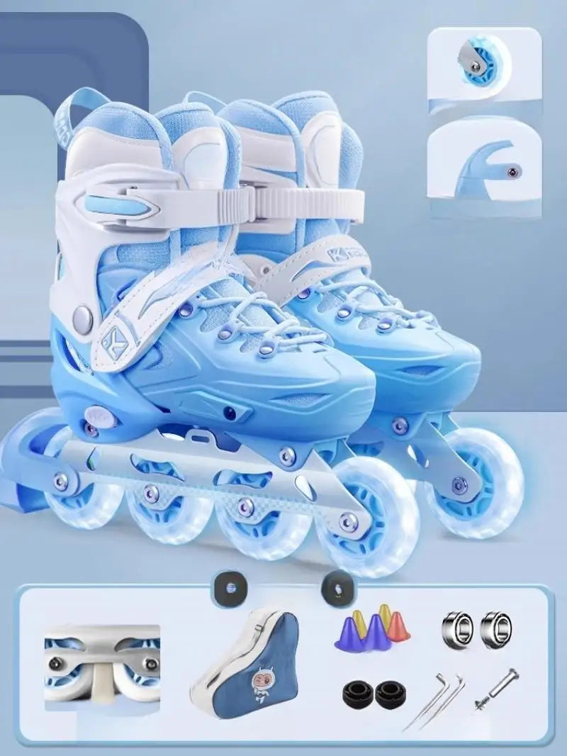 Inline Roller Skate Shoes with Helmet & Pads Set – Flashing 4-Wheel Beginner Adult Unisex Outdoor Skating