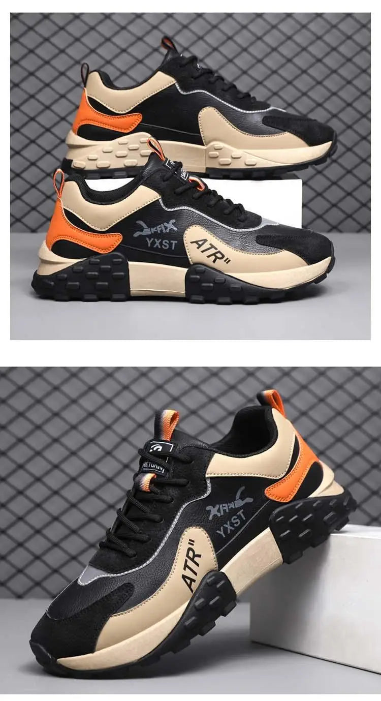 Men's Breathable Faux Leather Lace-Up Sneakers
