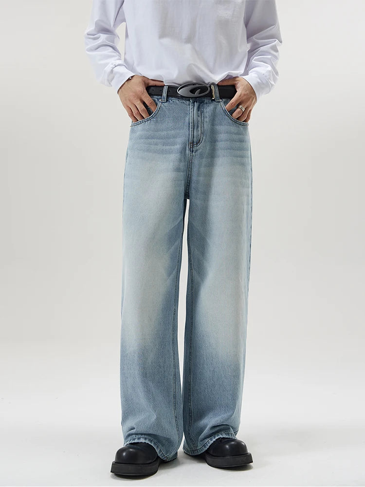 Men's Distressed Baggy Straight Jeans — Vintage Korean High Street Denim Pants
